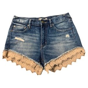 Free People Lace Trim Denim Shorts size w 24